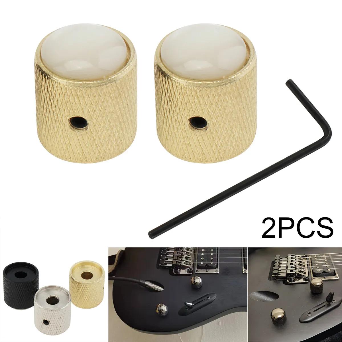 일렉트릭 기타베이스용 메탈 탑 볼륨 톤 컨트롤 노브, 조정 렌치 포함, 블랙 실버 골드 볼륨 버튼, 2 개